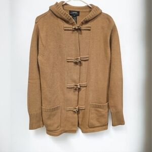 NWOT L-RL Womens Camel Hooded Toggle Cashemere Wool Angora Cardigan..Size Small